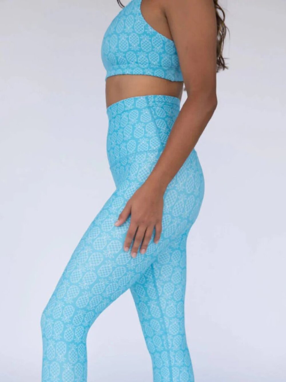 Aqua Pineapple Print Sports Bra and Leggings Set